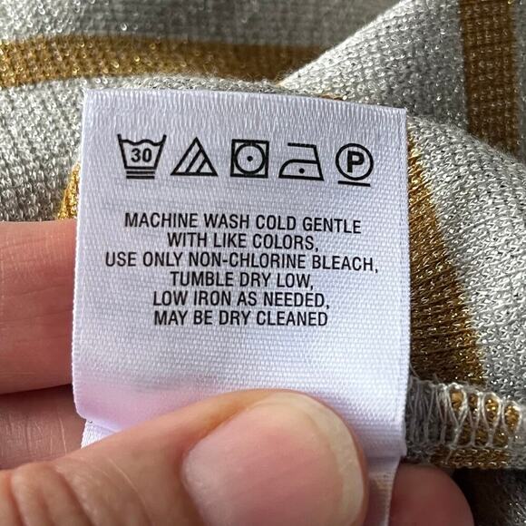 Anthropologie Vanessa Virginia Silver And Gold Striped Long Sleeve Top Size M - Picture 13 of 13